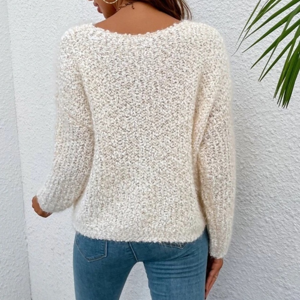 Minimum Rayna Ivory Popcorn Knit Bateau Neck Slouchy Sweater Size S